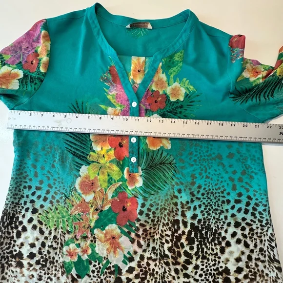 Soft Surroundings Tropical Floral & Animal Print Tunic Blouse Teal Multicolor - Picture 9 of 13